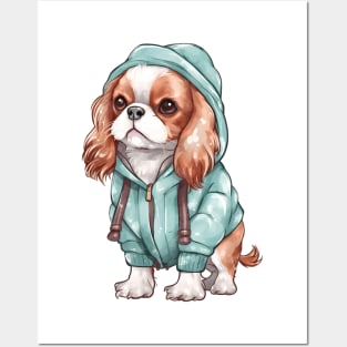 Watercolor Cozy Cavalier King Charles Spaniel Dog Posters and Art